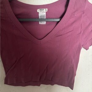 Ardene Mauve Pink Ribbed V-Neck Crop Top